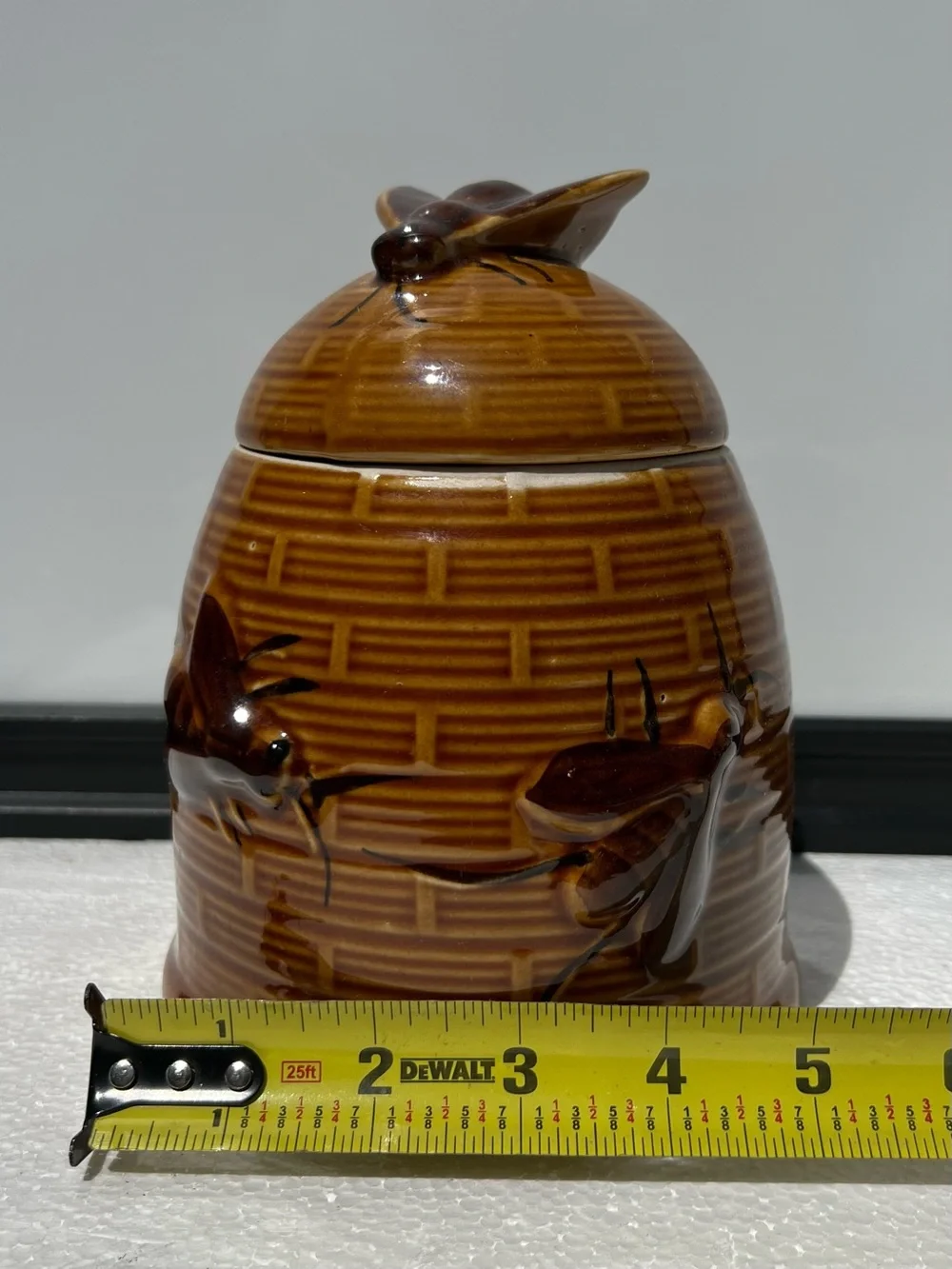 Vintage Bee Hive Honey Pot Jar Large Brown Ceramic with Lid Farmhouse Decor